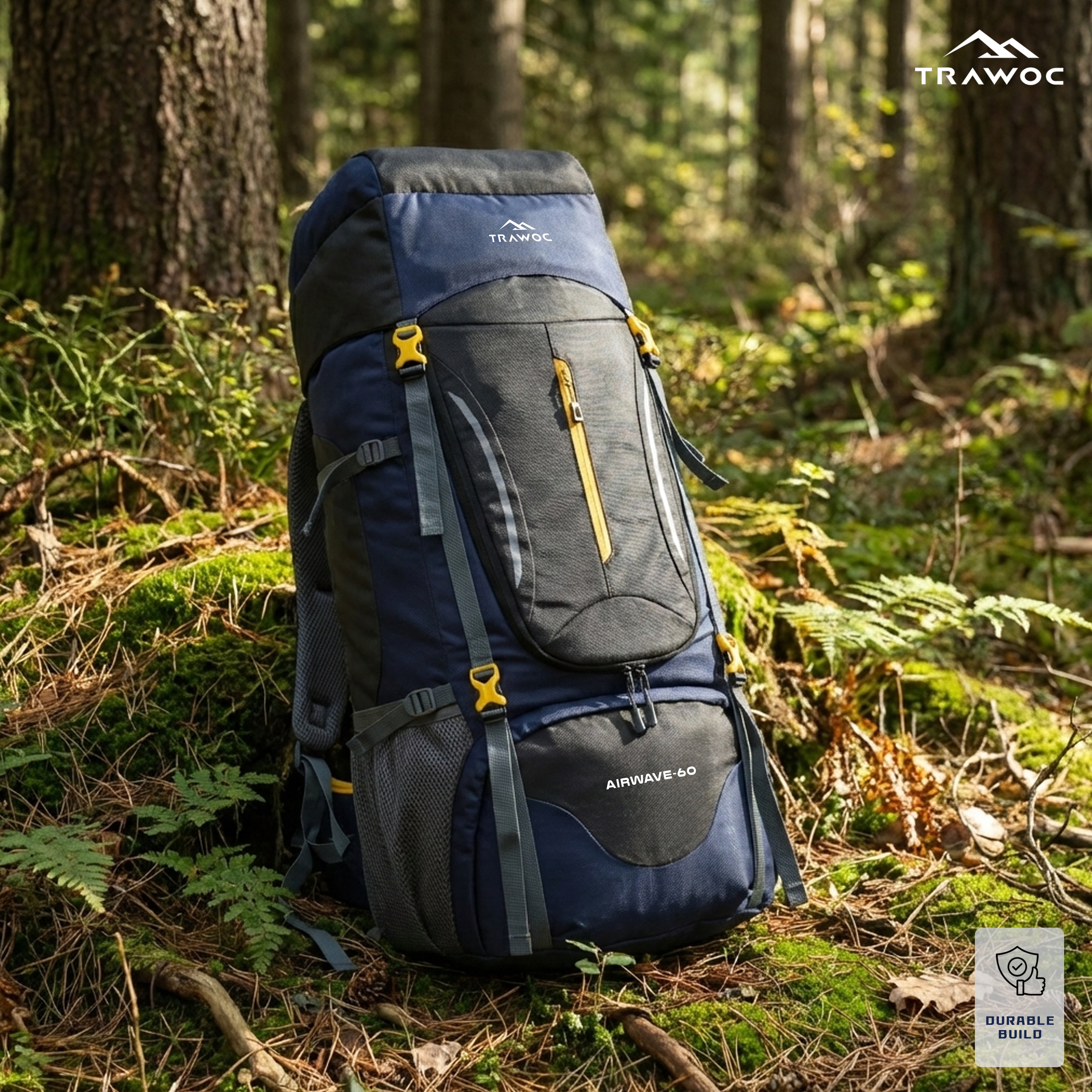 Airwave 60L Travel Backpack with Laptop Compartment & Rain C – TRAWOC