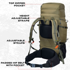 Armor Pro 60L Backpack for Men & Women with Water-Resistant Fabric -Olivegreen(clearance sale)