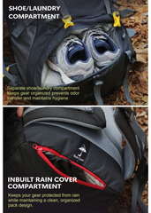 TREKELITE 60L Backpack Hiking Trekking Rucksack with Water Proof Rain Cover - Black