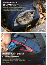 TREKELITE 60L Backpack Hiking Trekking Rucksack with Water Proof Rain Cover - Navy Blue