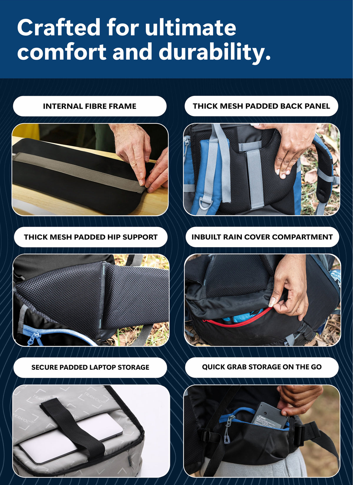 Trailmaster 80L Backpack for Hiking & Travel with Laptop Compartment & Multi-Pocket Design - SkyBlue