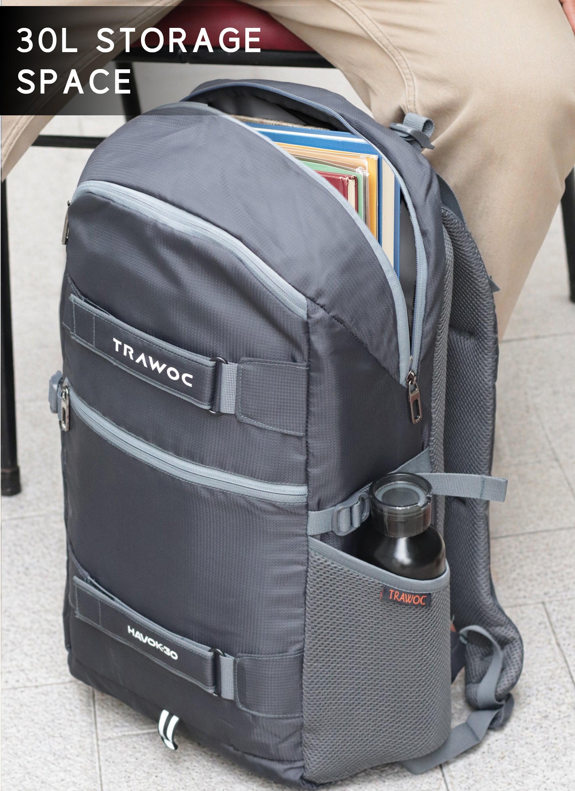 HAVOK 30L Unisex Laptop Backpack Ideal Travelling Casual use - Grey