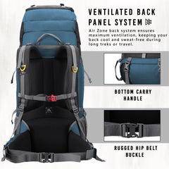 Trailblaze 75 L Trekking Bag with Rain Cover & Durable Zippers-Englishblue