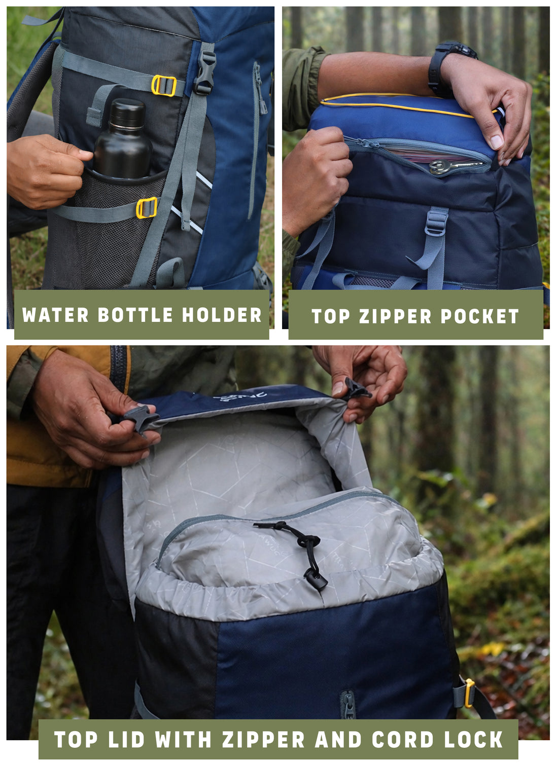 Flyspeck 65 L Travel Backpack with Lightweight Build & with Multi-Pocket Design - Navy Blue