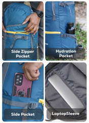 Hover 50L Backpack for Men & Women, Light weight with Multi-Pocket & Rain Cover - Englishblue