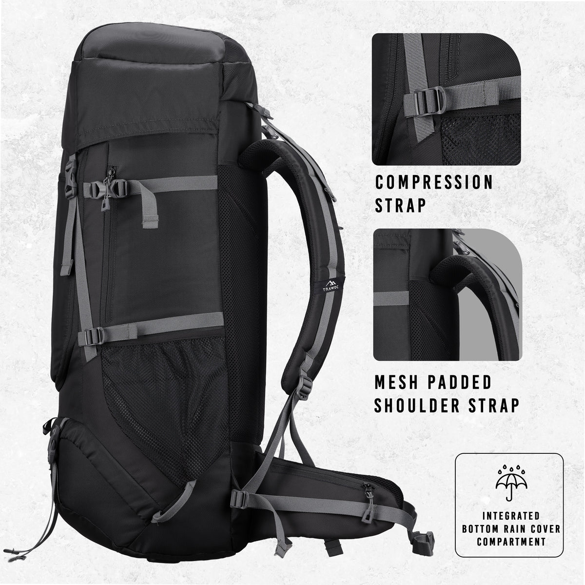 Sparco 65L Travel Backpack featuring with Laptop Compartment & Shoe Compartment - Black