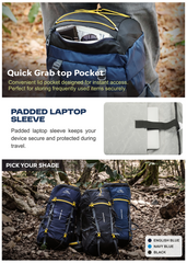 TREKELITE 60L  Backpack Hiking Trekking  Rucksack  with Water Proof Rain Cover - Navyblue