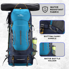Cliffhiker 65 L Rucksack featuring  Durable Zippers &  Laptop Compartment – Skyblue