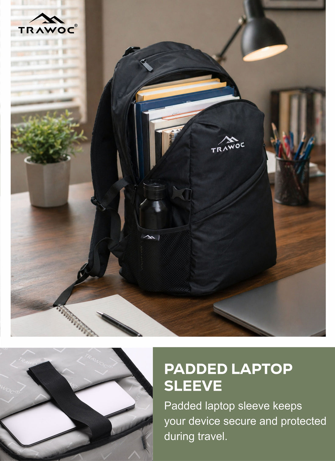VIPER 30L Bag for Men and Women, Laptop Backpack with water resistant fabric - Black