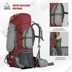 WILDQUEST 50L Travel Backpack  with Laptop Compartment, Rain Cover, Shoe Compartment-Red