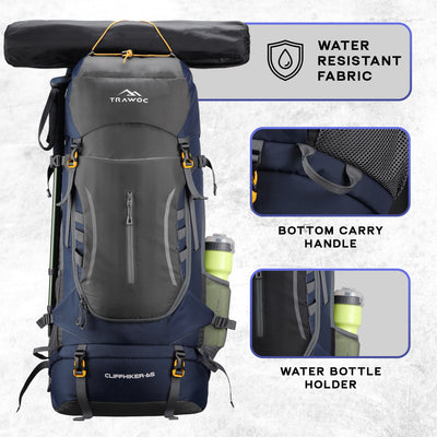 Cliffhiker 65 L Rucksack featuring Durable Zippers &  Laptop Compartment – Grey