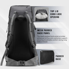 Glide 50 L Backpack featuring  Water-Resistant Fabric & Lightweight Build – Grey