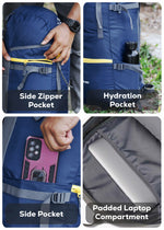 Hover 50L Backpack for Men & Women, Light weight with Multi-Pocket & Rain Cover - Navy Blue