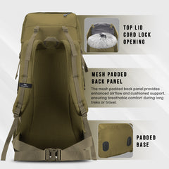Glide 50 L Backpack featuring  Water-Resistant Fabric & Lightweight Build – Olivegreen