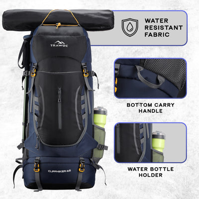 Cliffhiker 65 L Rucksack featuring with Durable Zippers & Laptop Compartment - Black