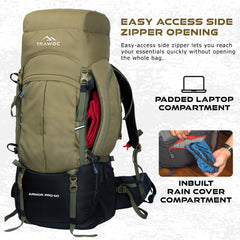 Armor Pro 60L Backpack for Men & Women with Water-Resistant Fabric -Olivegreen(clearance sale)