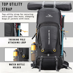 Trailblaze 75 L Trekking Bag with Rain Cover & Durable Zippers-Grey