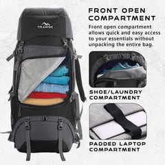 Sparco 65L Travel Backpack featuring with Laptop Compartment & Shoe Compartment – Grey