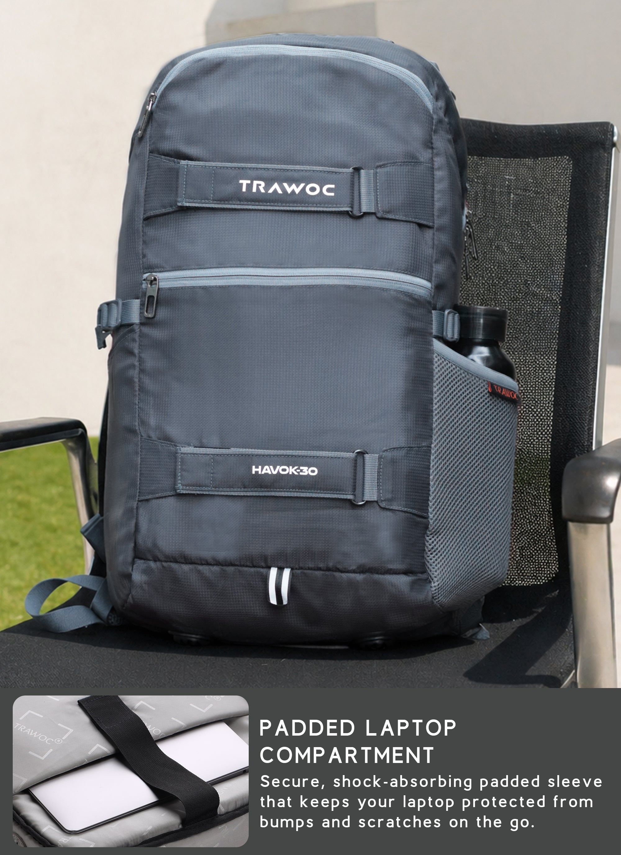 HAVOK 30L Unisex Laptop Backpack Ideal Travelling Casual use - Grey
