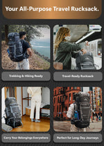 Trailmaster 80L Backpack for Hiking & Travel with Laptop Compartment & Multi-Pocket Design - Grey