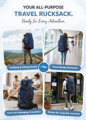 Trailmaster 80L Backpack for Hiking & Travel with Laptop Compartment & Multi-Pocket Design - NavyBlue(clearance sale)