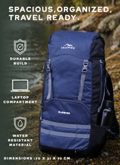 Glide 50 L Backpack featuring  Water-Resistant Fabric & Lightweight Build – NavyBlue(clearance sale)