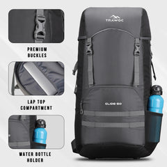 Glide 50 L Backpack featuring  Water-Resistant Fabric & Lightweight Build – Grey