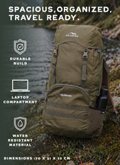 Glide 50 L Backpack featuring  Water-Resistant Fabric & Lightweight Build – Olivegreen(clearance sale)