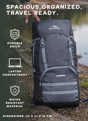 Glide 50 L Backpack featuring  Water-Resistant Fabric & Lightweight with Rain cover– Grey
