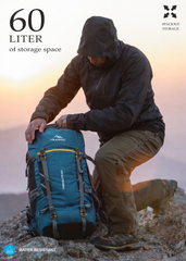 TREKELITE 60L Backpack Hiking Trekking Rucksack with Water Proof Rain Cover - English Blue