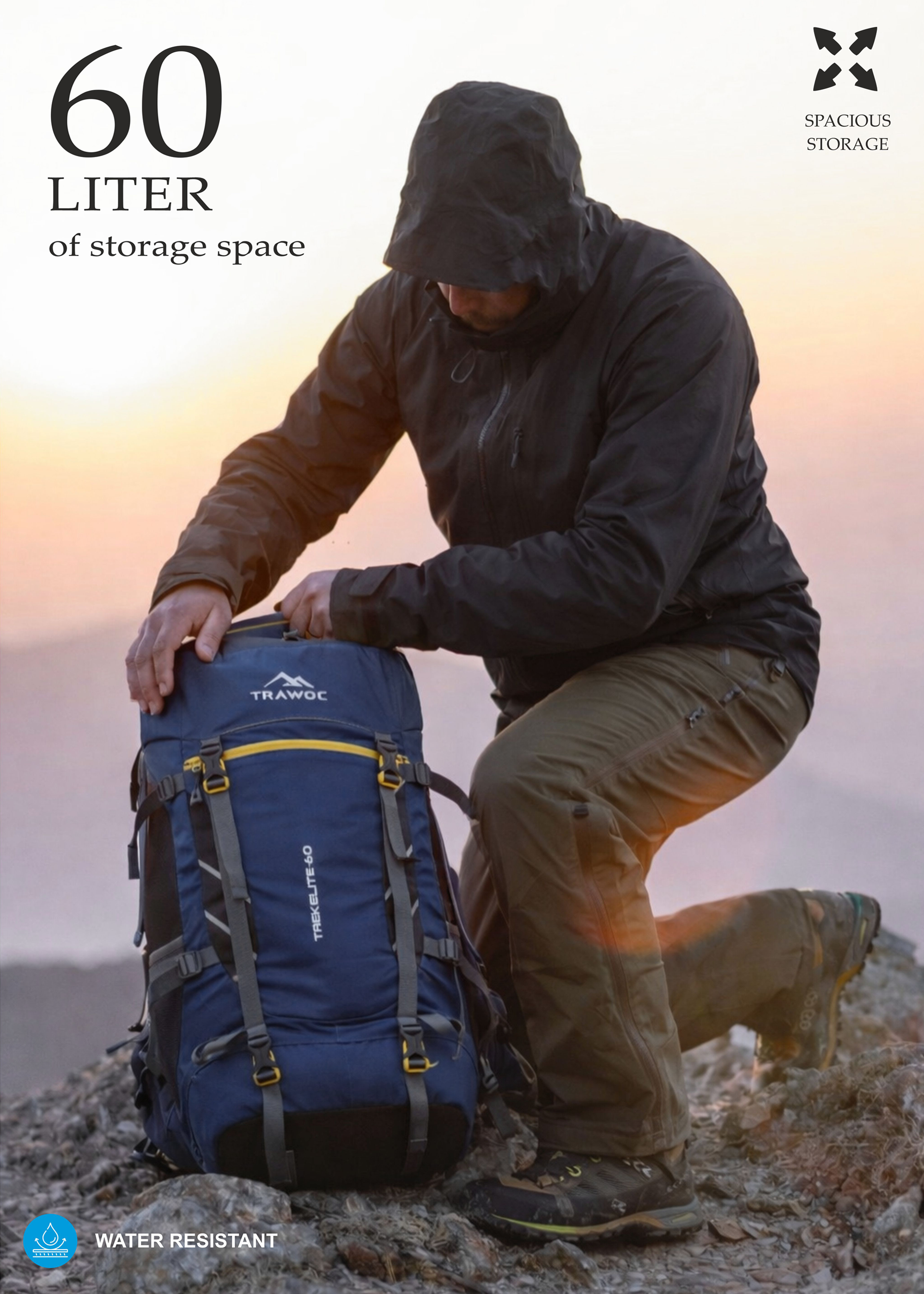 TREKELITE 60L Backpack Hiking Trekking Rucksack with Water P – TRAWOC