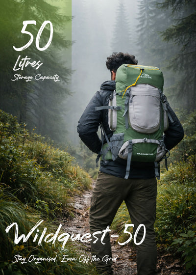 WILDQUEST 50L Travel Backpack  with Laptop Compartment, Rain Cover, Shoe Compartment-green