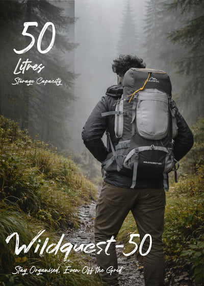 WILDQUEST 50L Travel Backpack  with Laptop Compartment, Rain Cover, Shoe Compartment-grey