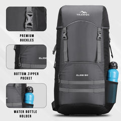Glide 50 L Backpack featuring  Water-Resistant Fabric & Lightweight Build – Grey