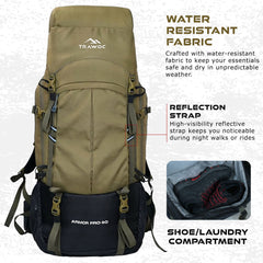 Armor Pro 60L Backpack for Men & Women with Water-Resistant Fabric -Olivegreen(clearance sale)