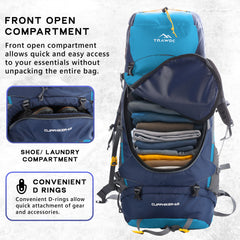 Cliffhiker 65 L Rucksack featuring  Durable Zippers &  Laptop Compartment – Skyblue