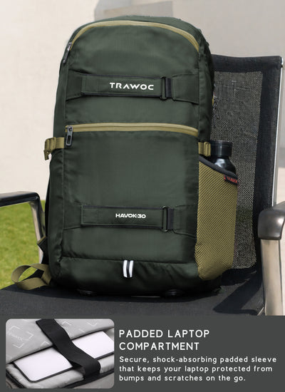 HAVOK 30L Unisex Laptop Backpack Ideal Travelling Casual use - Olive Green