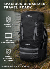 Glide 50 L Backpack featuring  Water-Resistant Fabric & Lightweight Build – Black(clearance sale)