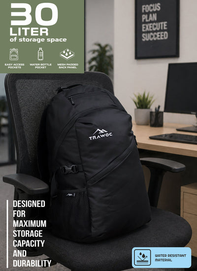 VIPER 30L Bag for Men and Women, Laptop Backpack with water resistant fabric - Black