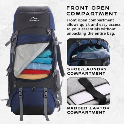 Sparco 65L Travel Backpack featuring with Laptop Compartment & Shoe Compartment – Navyblue