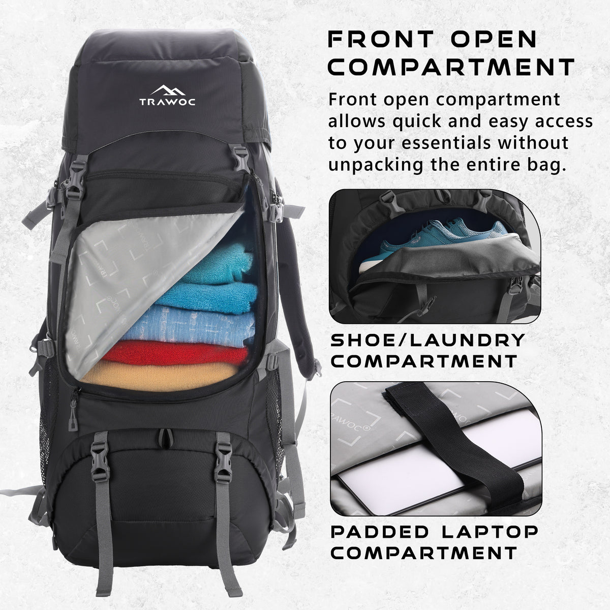Sparco 65L Travel Backpack featuring with Laptop Compartment & Shoe Compartment - Black