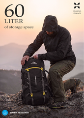 TREKELITE 60L Backpack Hiking Trekking Rucksack with Water Proof Rain Cover - Black