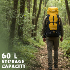 Aerofit 60L Rucksack with Multi-Pocket Design &  Laptop Compartment, ideal for Hiking - Yellow(clearance sale)