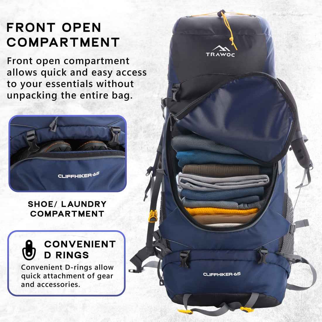 Cliffhiker 65 L Rucksack featuring with Durable Zippers & Laptop Compartment - Black
