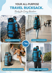 Trailmaster 80L Backpack for Hiking & Travel with Laptop Compartment & Multi-Pocket Design - SkyBlue(clearance sale)