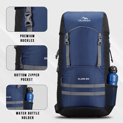 Glide 50 L Backpack featuring  Water-Resistant Fabric & Lightweight with Rain cover – NavyBlue