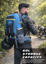 INVICTUS 60L Travel Backpack Hiking Bag for Men & Women with Rain Cover - English Blue