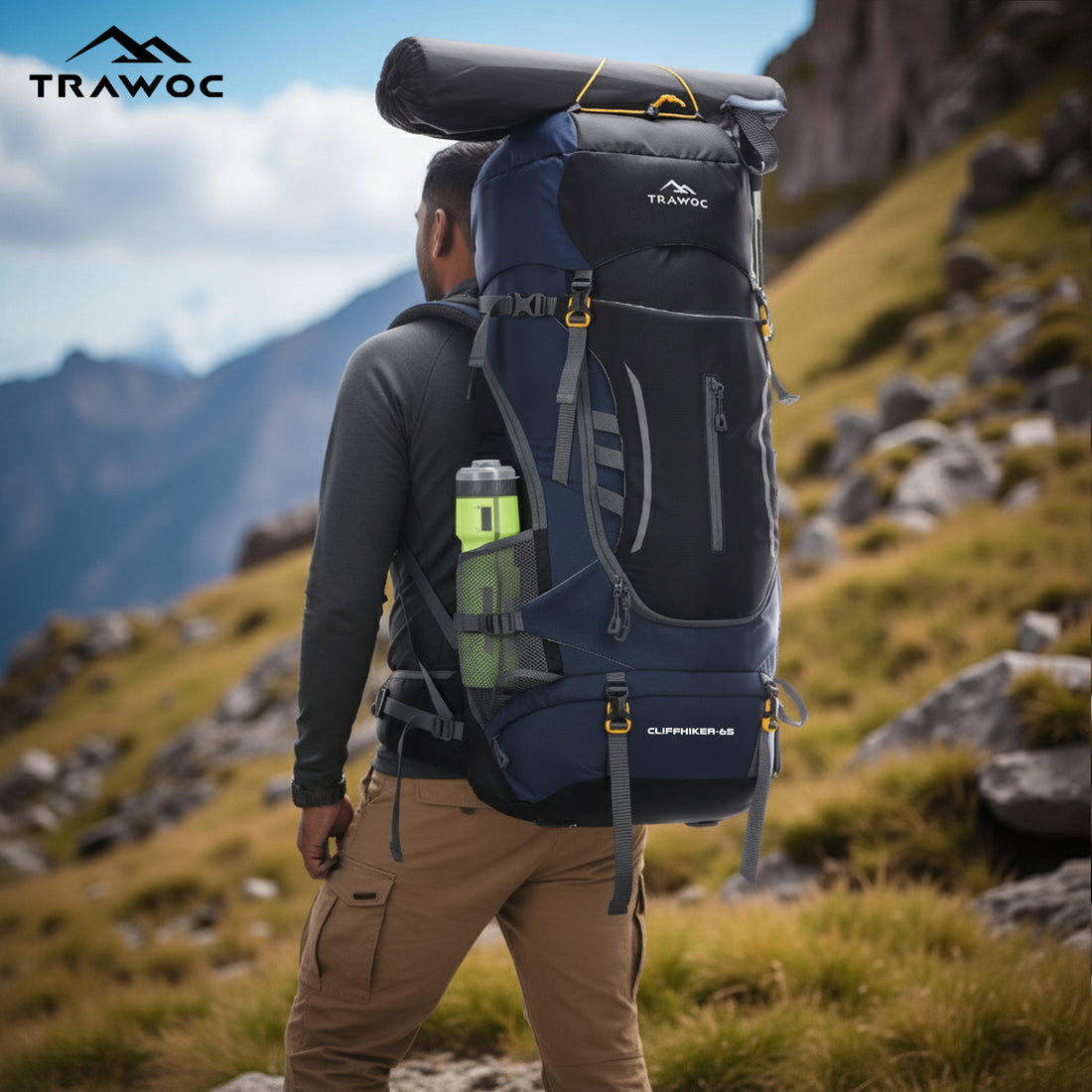 Cliffhiker 65 L Rucksack featuring with Durable Zippers & Laptop Compartment - Black