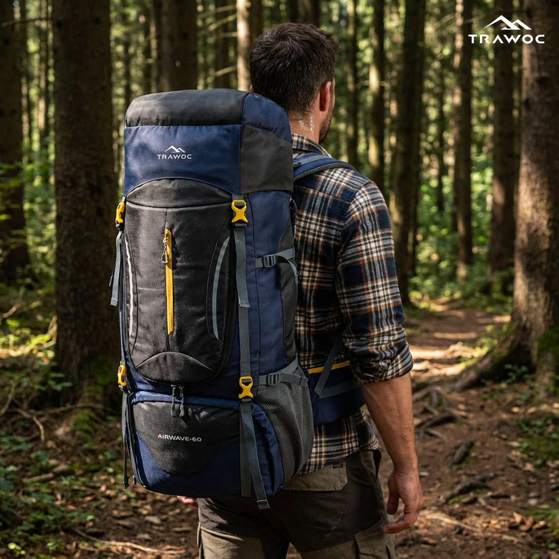 Airwave 60L Travel Backpack with Laptop Compartment & Rain C – TRAWOC