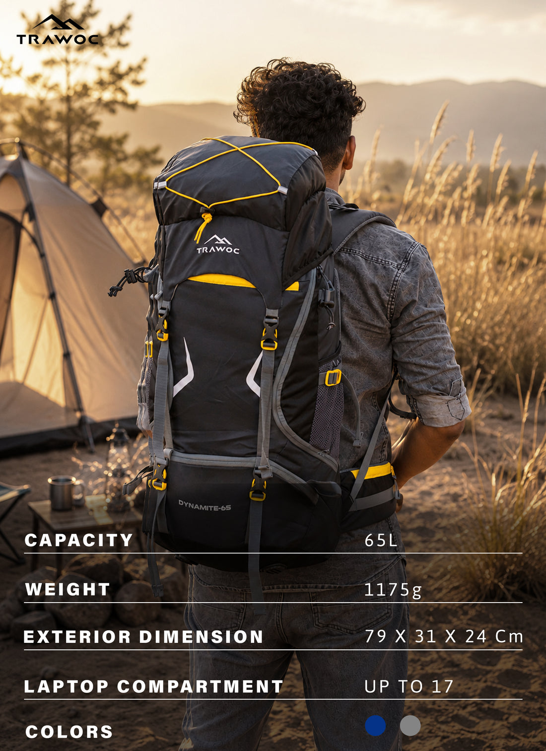 DYNAMITE 65L Travel Backpack with Rain Cover & Shoe Compartment